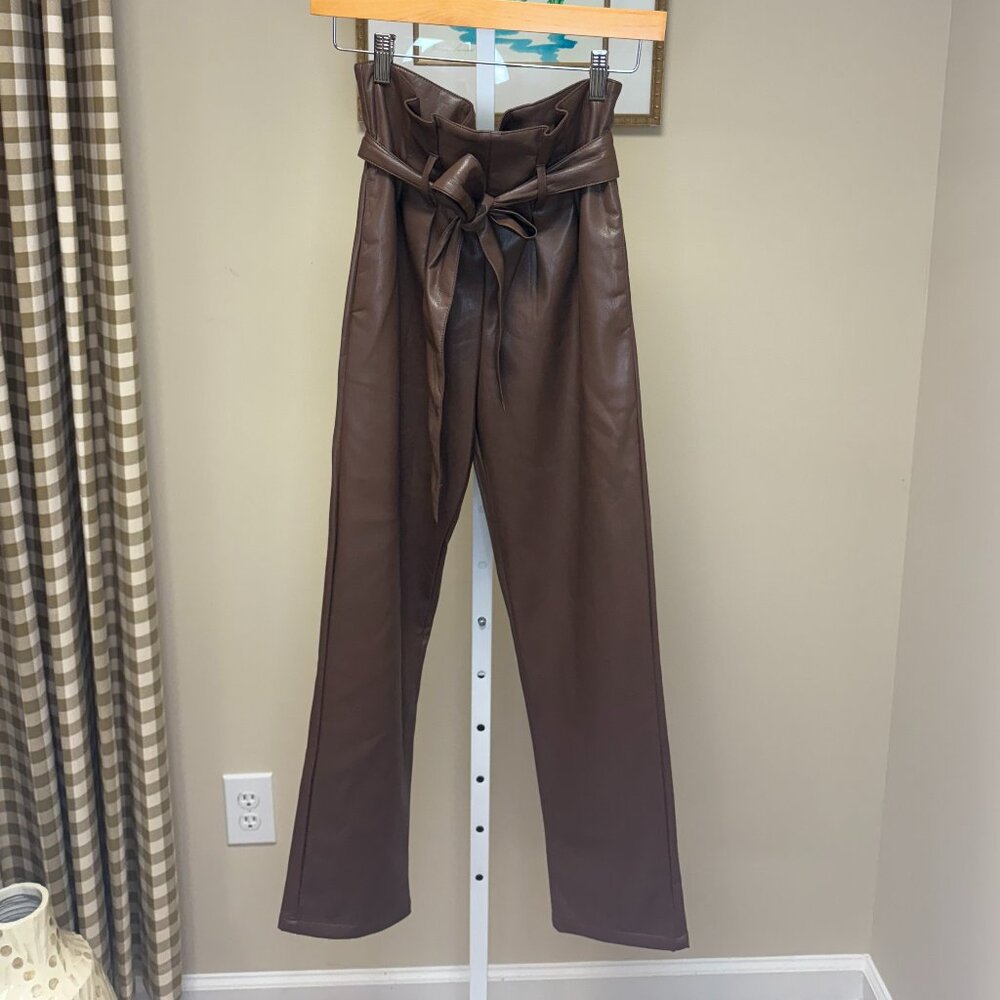 Cinched Waist Leather Pants